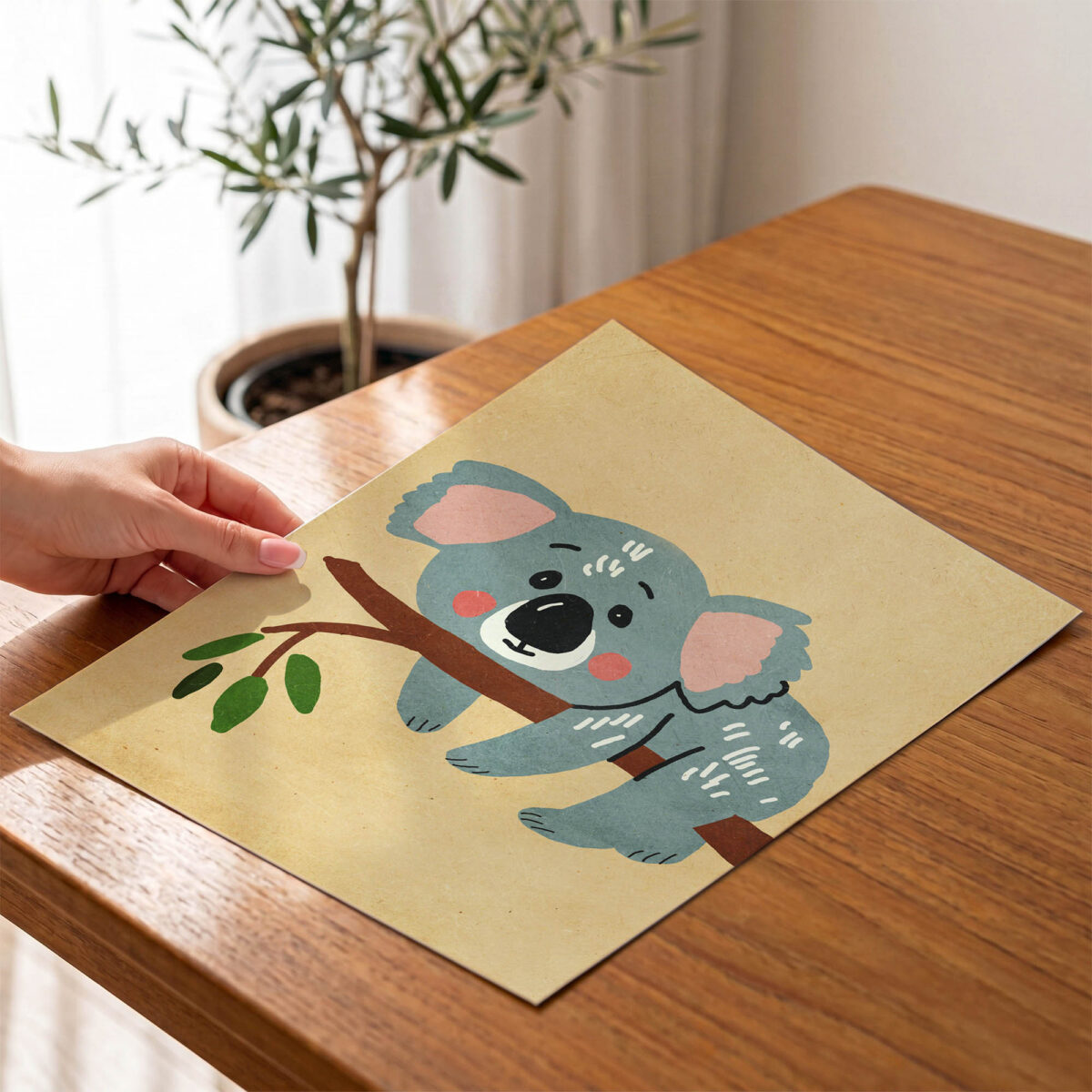 Daldaki Sevimli Koala çocuk odası posteri, çerçevesiz poster el detayı
