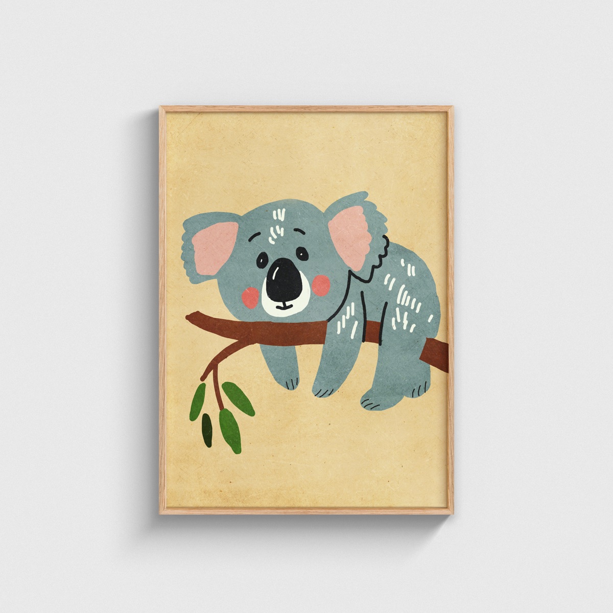 Daldaki Sevimli Koala çocuk odası posteri, ahşap çerçeveli tablo