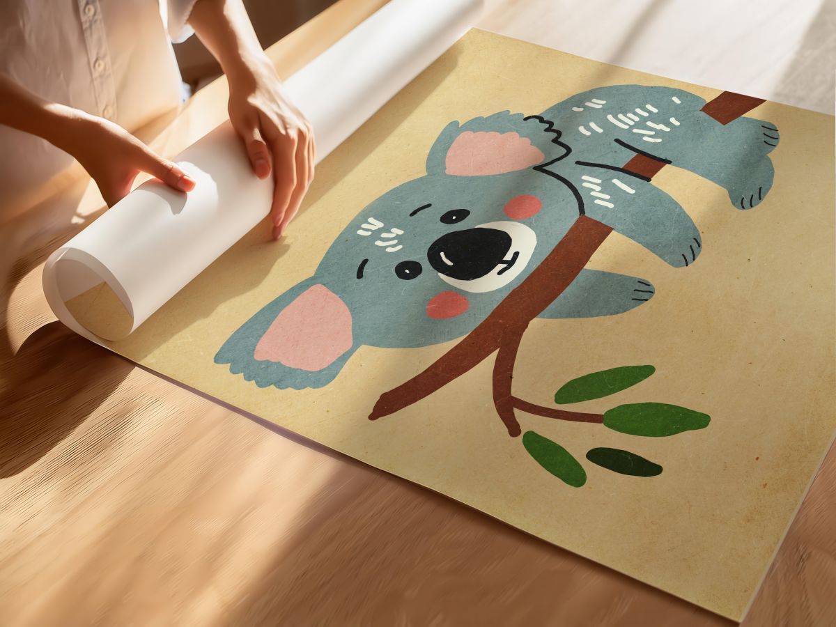 Daldaki Sevimli Koala Çocuk Odası Duvar Posteri Çerçeveli Tablo Dekorasyon, rulo yapılmış çerçevesiz poster