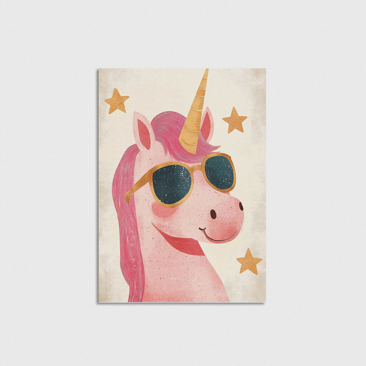 Gözlüklü Pembe Unicorn çocuk odası posteri, çerçevesiz poster