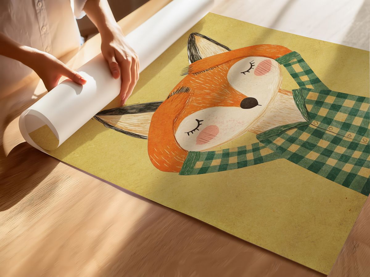 Ekose Gömlekli Tilki Çocuk Odası Duvar Posteri Çerçeveli Tablo Dekorasyon, rulo yapılmış çerçevesiz poster