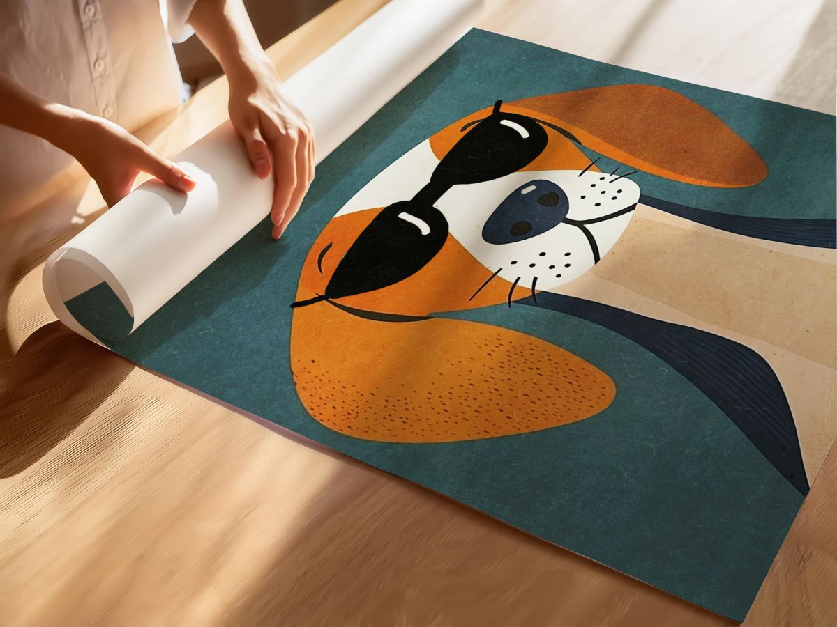 Mavi Zeminli Köpek Çocuk Odası Duvar Posteri Çerçeveli Tablo Dekorasyon, rulo yapılmış çerçevesiz poster