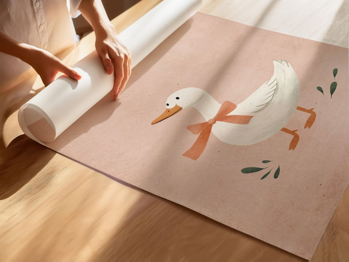 Fiyonklu Beyaz Ördek Çocuk Odası Duvar Posteri Çerçeveli Tablo Dekorasyon, rulo yapılmış çerçevesiz poster