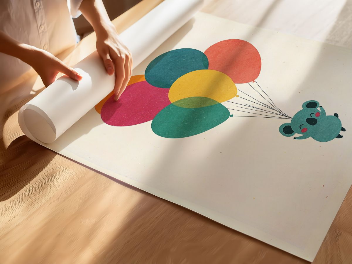 Balonlu Sevimli Koala Çocuk Odası Duvar Posteri Çerçeveli Tablo Dekorasyon, rulo yapılmış çerçevesiz poster