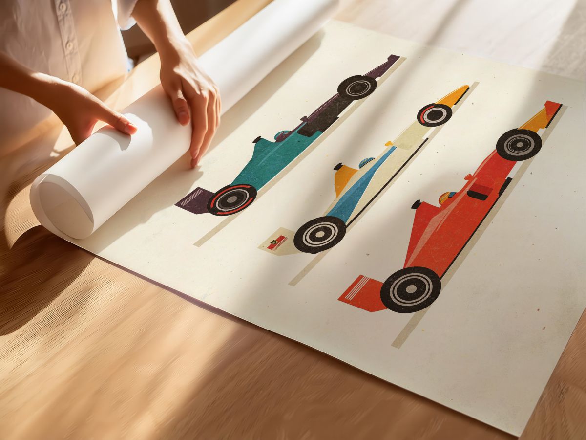 Renkli Yarış Arabaları Çocuk Odası Duvar Posteri Çerçeveli Tablo Dekorasyon, rulo yapılmış çerçevesiz poster