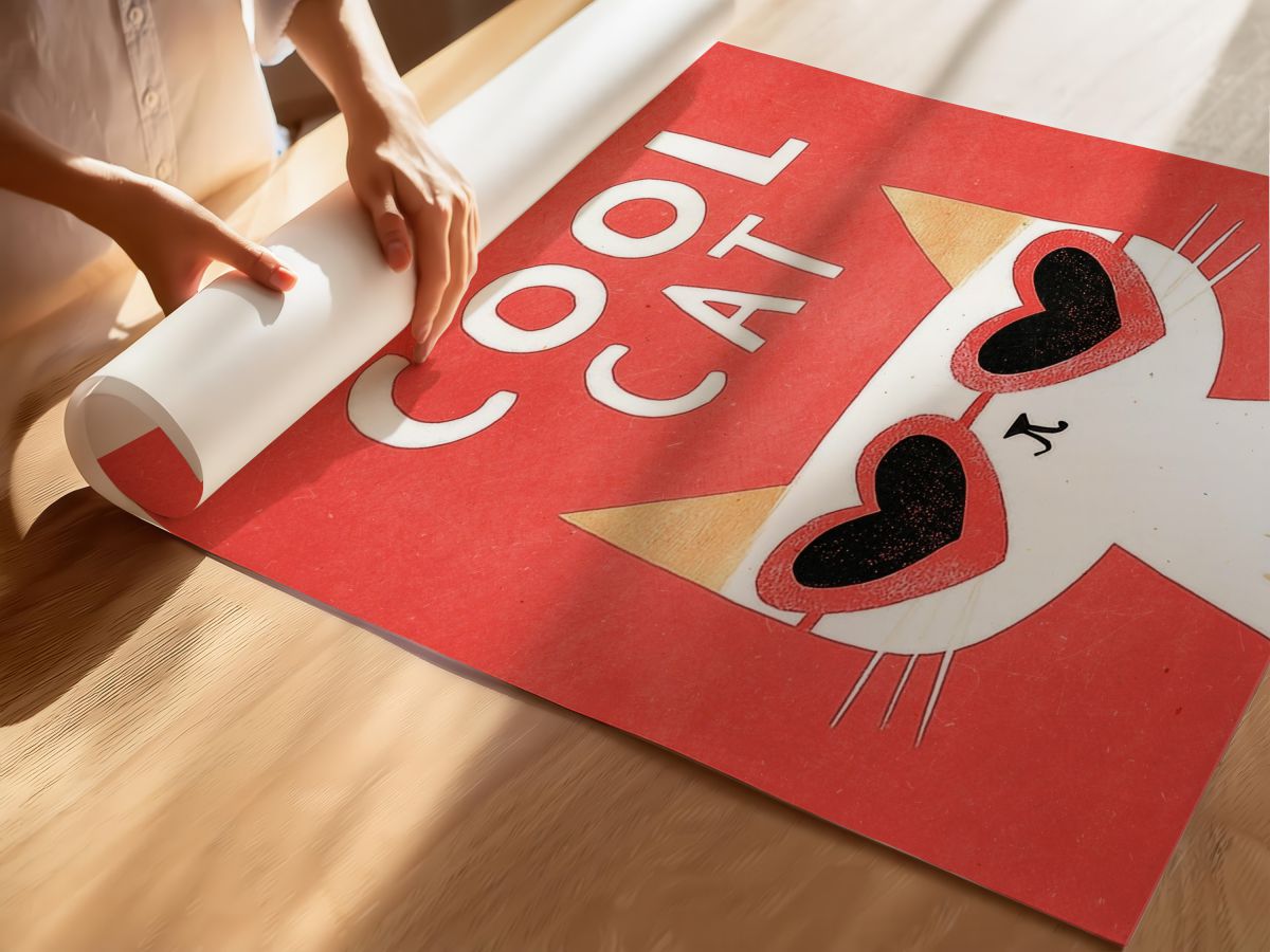 Kalp Gözlüklü Kedi Çocuk Odası Duvar Posteri Çerçeveli Tablo Dekorasyon, rulo yapılmış çerçevesiz poster
