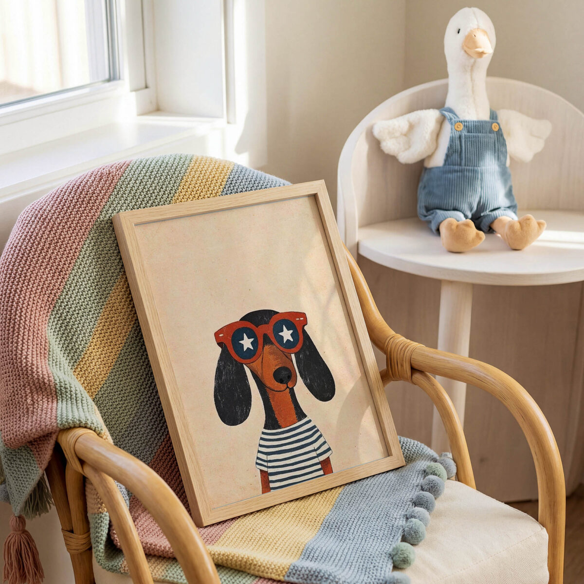 Benekli Gözlüklü Köpek çocuk odası posteri, çerçeveli tablo detayı