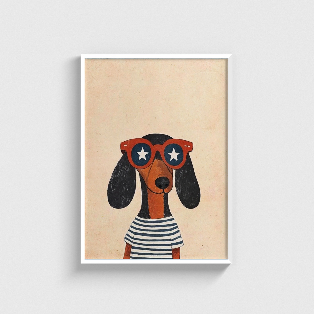Benekli Gözlüklü Köpek çocuk odası posteri, beyaz çerçeveli tablo