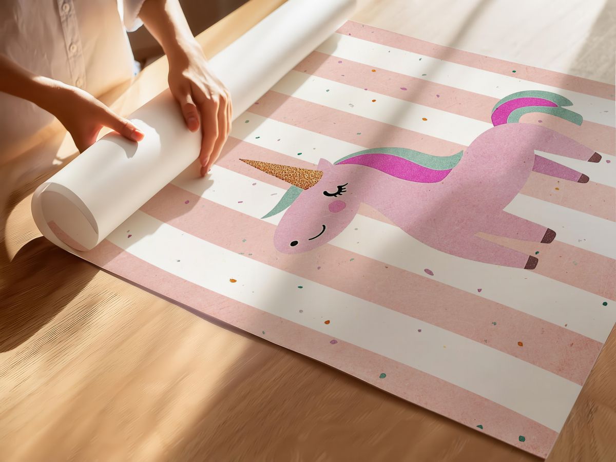Çizgili Pembe Unicorn Çocuk Odası Duvar Posteri Çerçeveli Tablo Dekorasyon, rulo yapılmış çerçevesiz poster