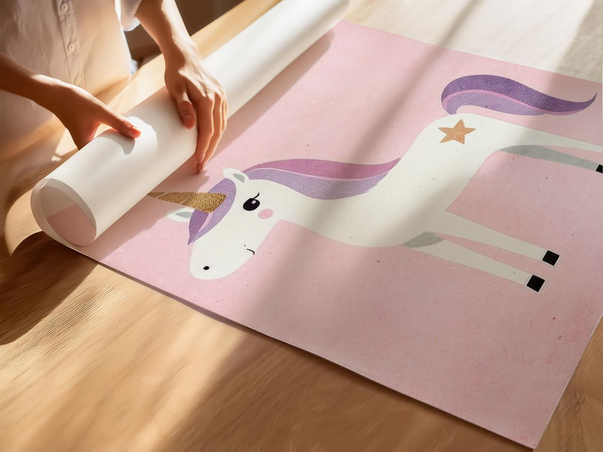 Sevimli Beyaz Unicorn Çocuk Odası Duvar Posteri Çerçeveli Tablo Dekorasyon, rulo yapılmış çerçevesiz poster