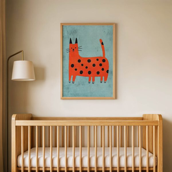 Benekli Kedi çocuk odası posteri, çerçeveli tablo oda görünümü