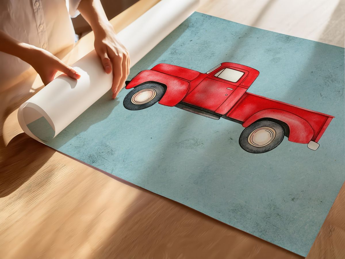 Kırmızı Kamyonet Çocuk Odası Duvar Posteri Çerçeveli Tablo Dekorasyon, rulo yapılmış çerçevesiz poster