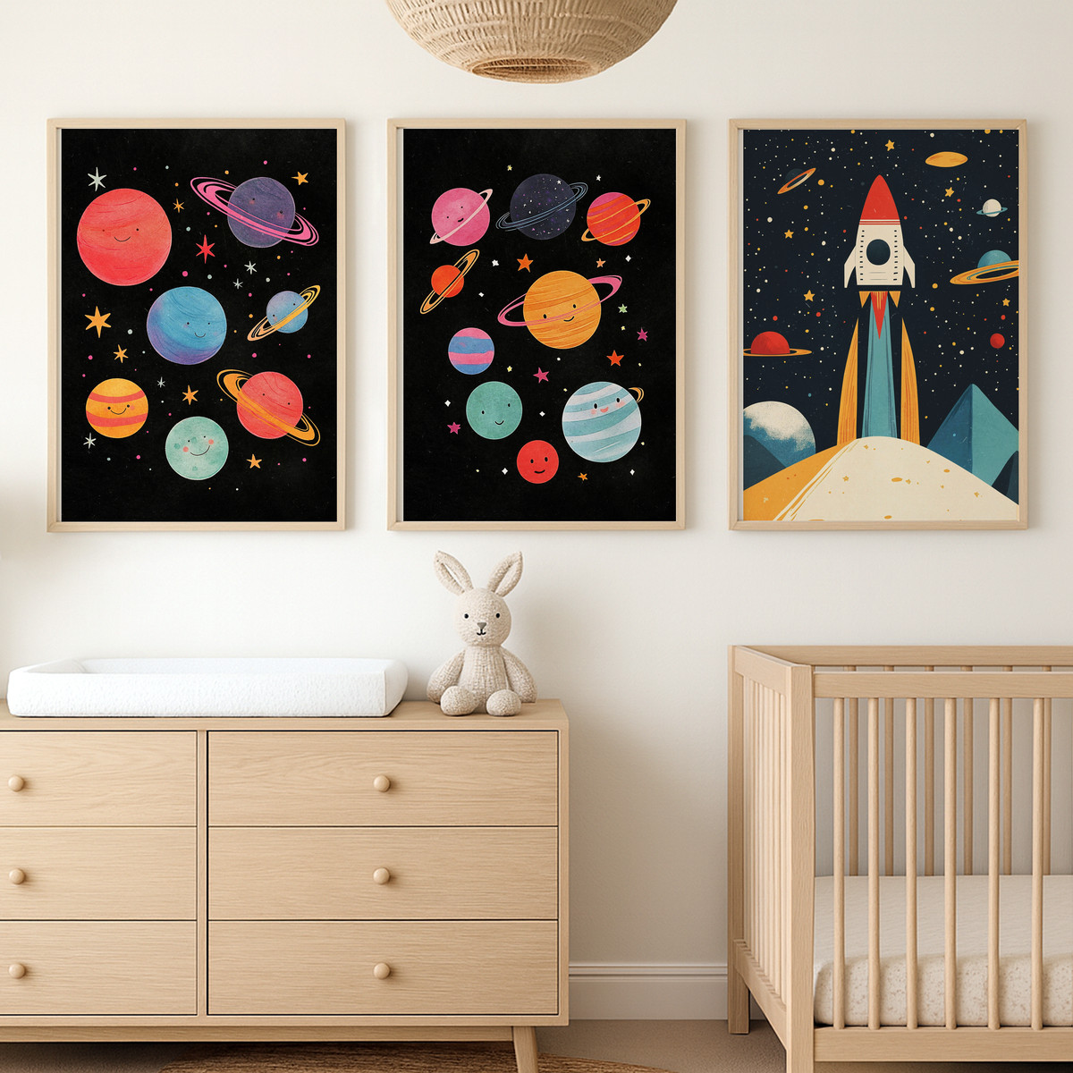 Uzay Üçlü Çocuk ve Bebek Odası Poster Seti – bebek odası