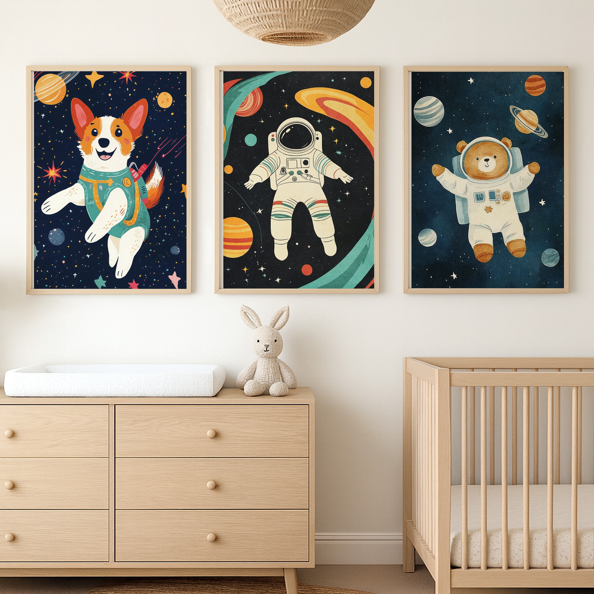 Astronotlar Üçlü Çocuk ve Bebek Odası Poster Seti – bebek odası