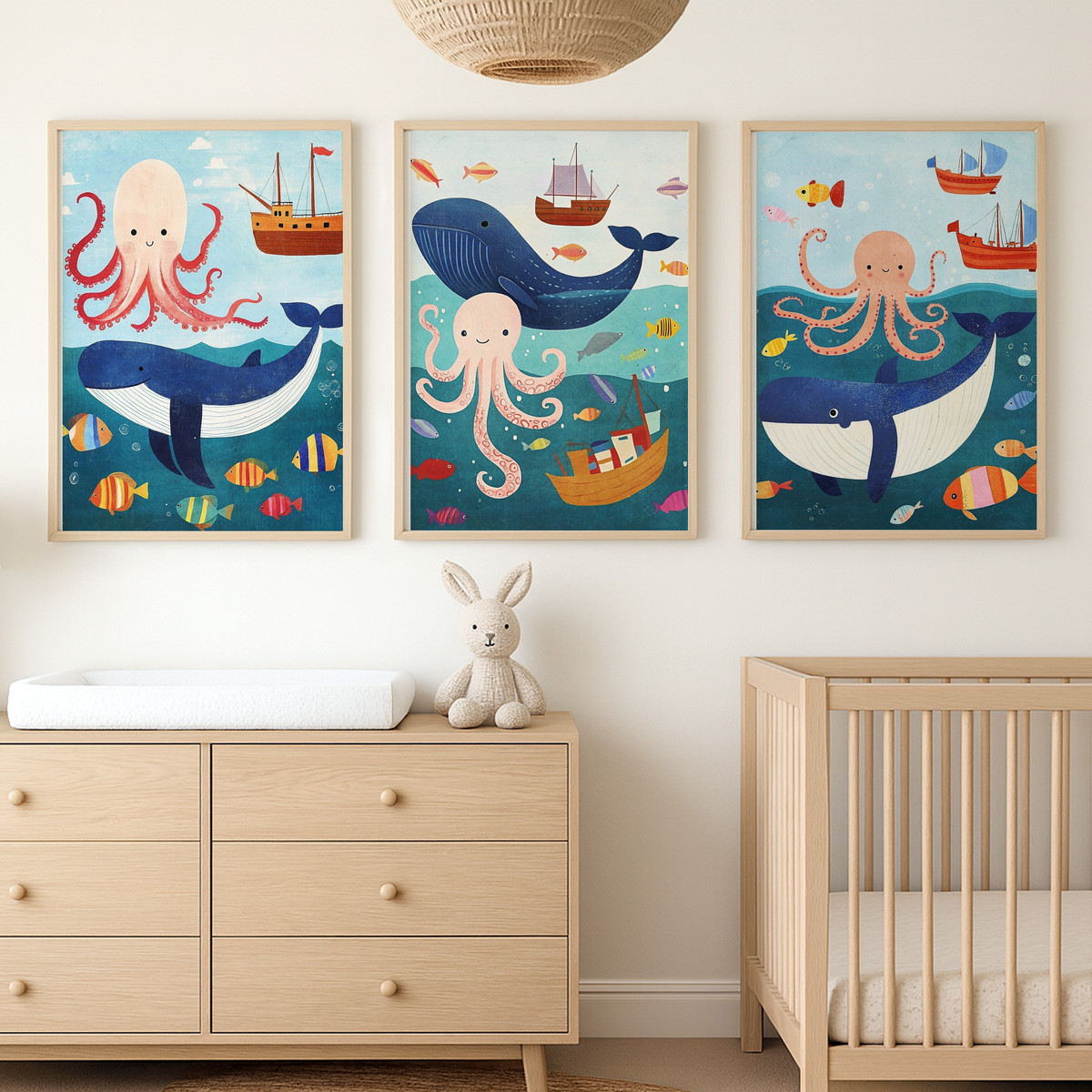 Deniz Canlıları Üçlü Çocuk ve Bebek Odası Poster Seti – bebek odası