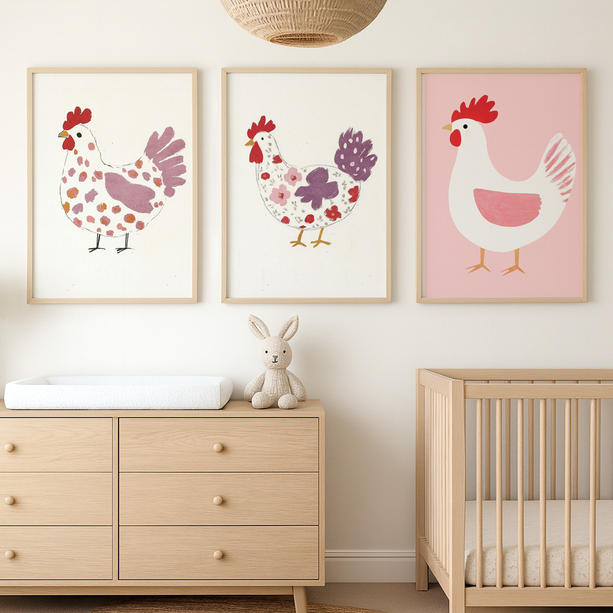 Tavuklar Üçlü Çocuk ve Bebek Odası Poster Seti – bebek odası
