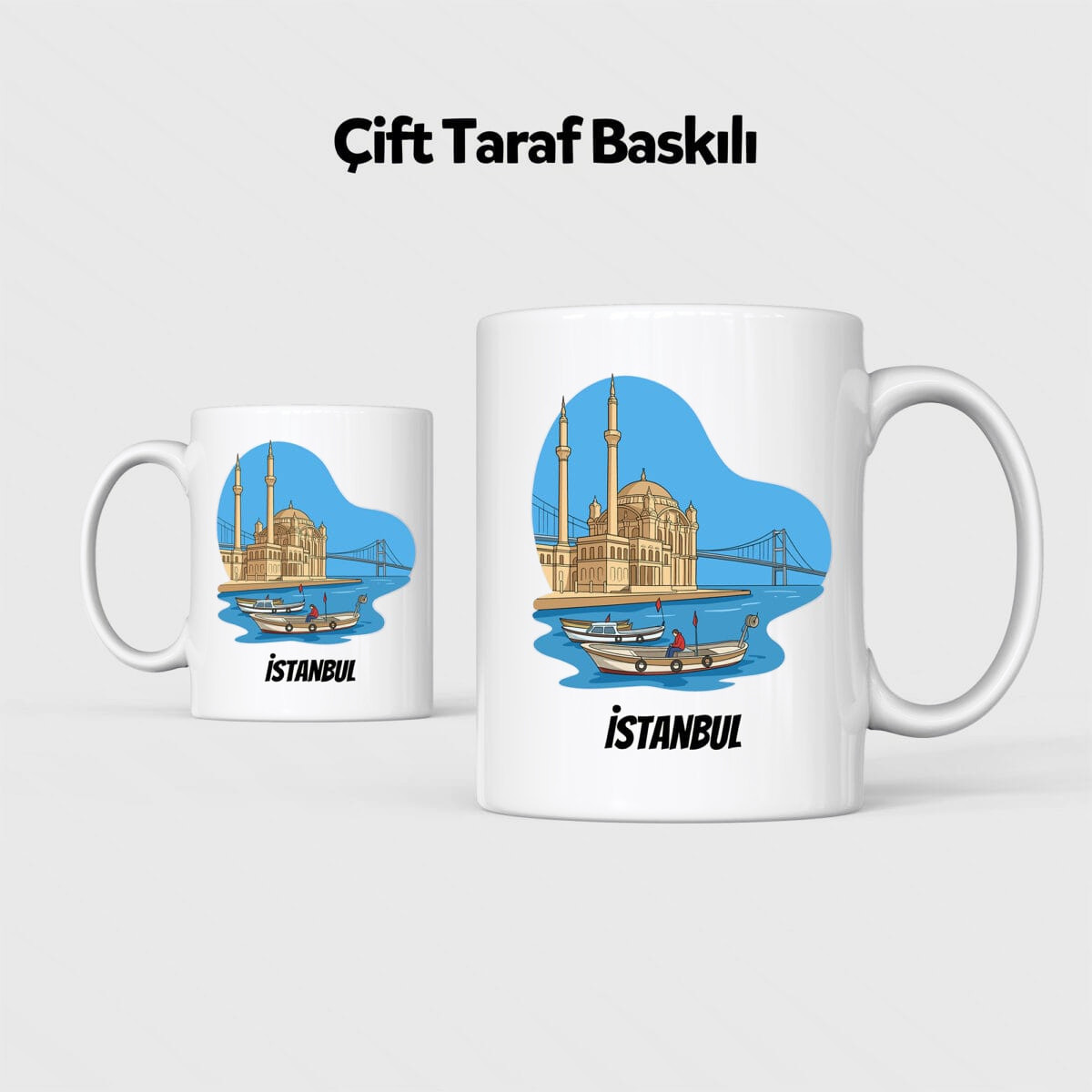 İstanbul Ortaköy camii ve boğaz manzaralı çift taraf baskılı beyaz kupa bardak