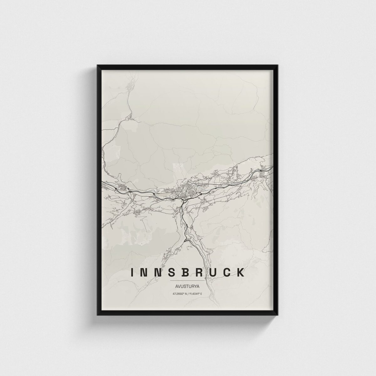 Innsbruck, Avusturya şehir haritası posteri, siyah çerçeveli tablo