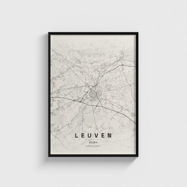 Leuven, Belçika şehir haritası posteri, siyah çerçeveli tablo