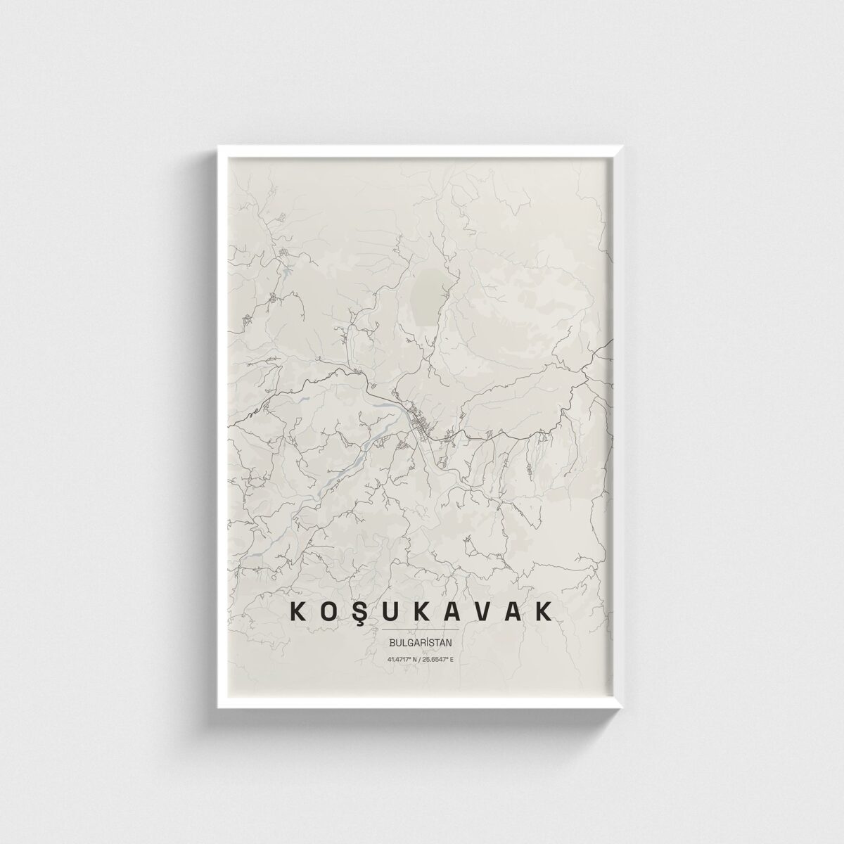 Koşukavak (Krumovgrad), Bulgaristan şehir haritası posteri, beyaz çerçeveli tablo