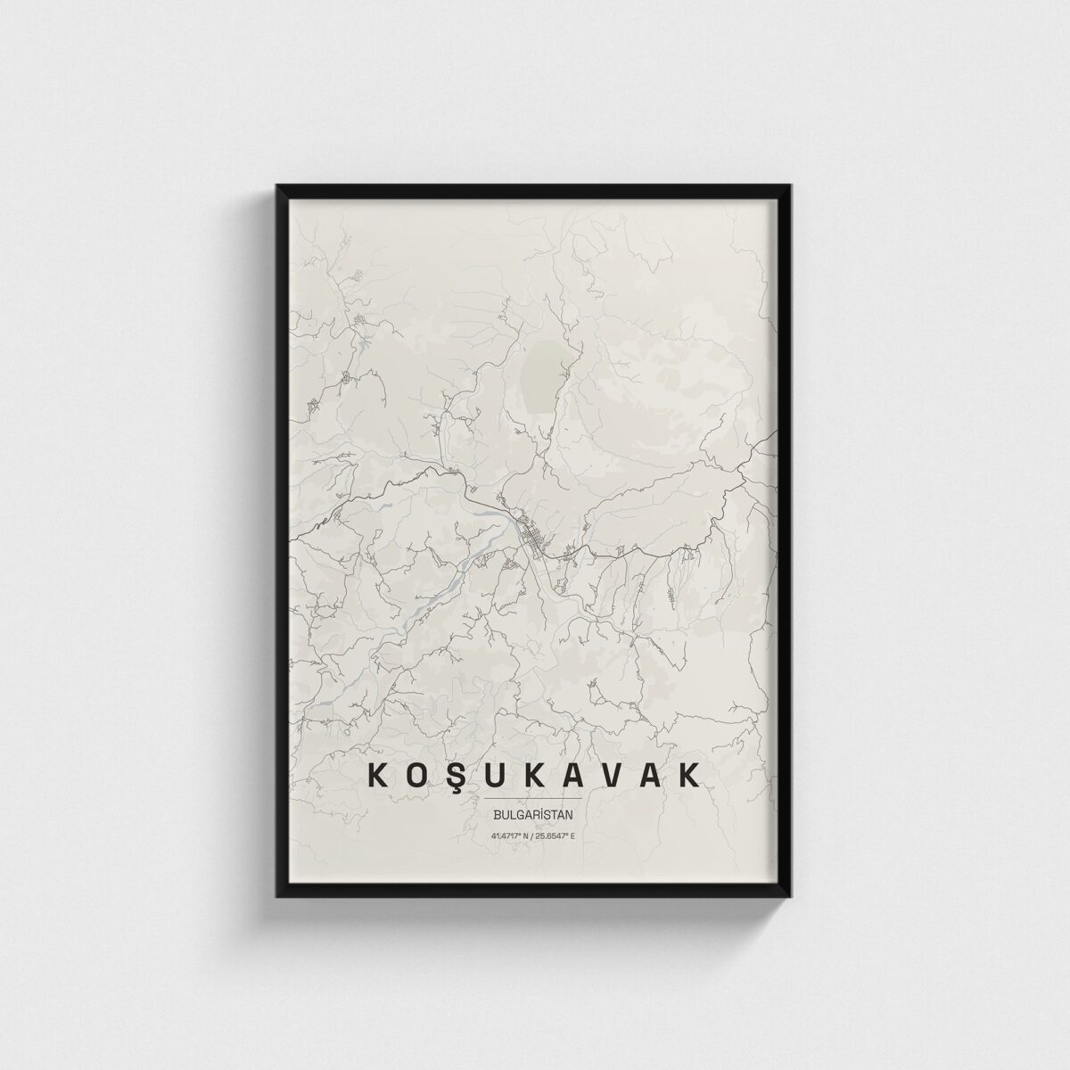Koşukavak (Krumovgrad), Bulgaristan şehir haritası posteri, siyah çerçeveli tablo