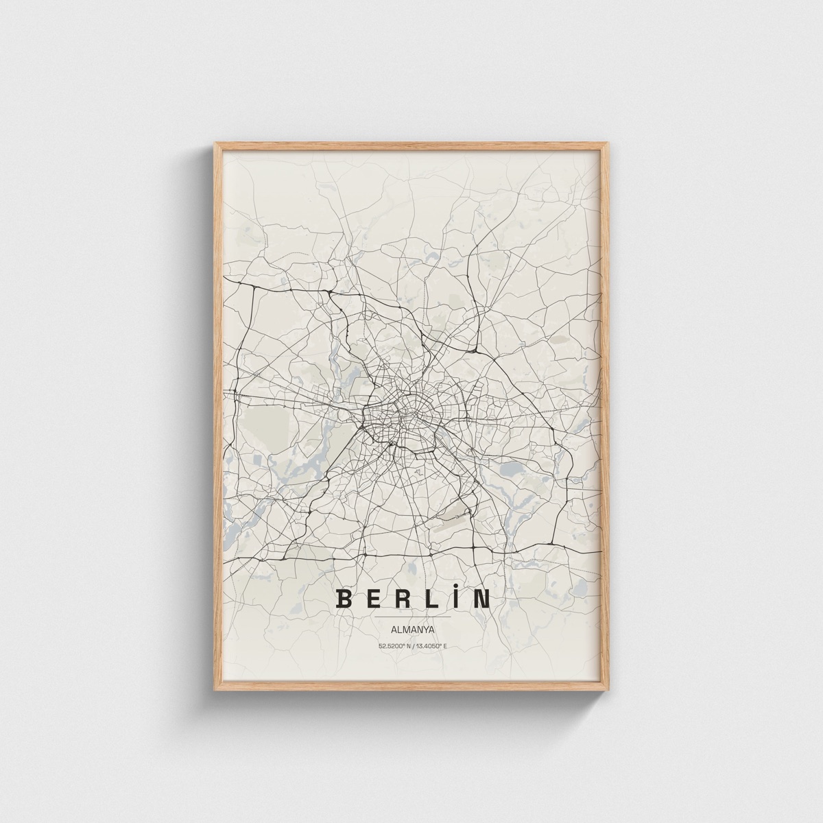 Berlin, Almanya Şehir Haritası Posteri ve Tablosu, ahşap çerçeveli tablo