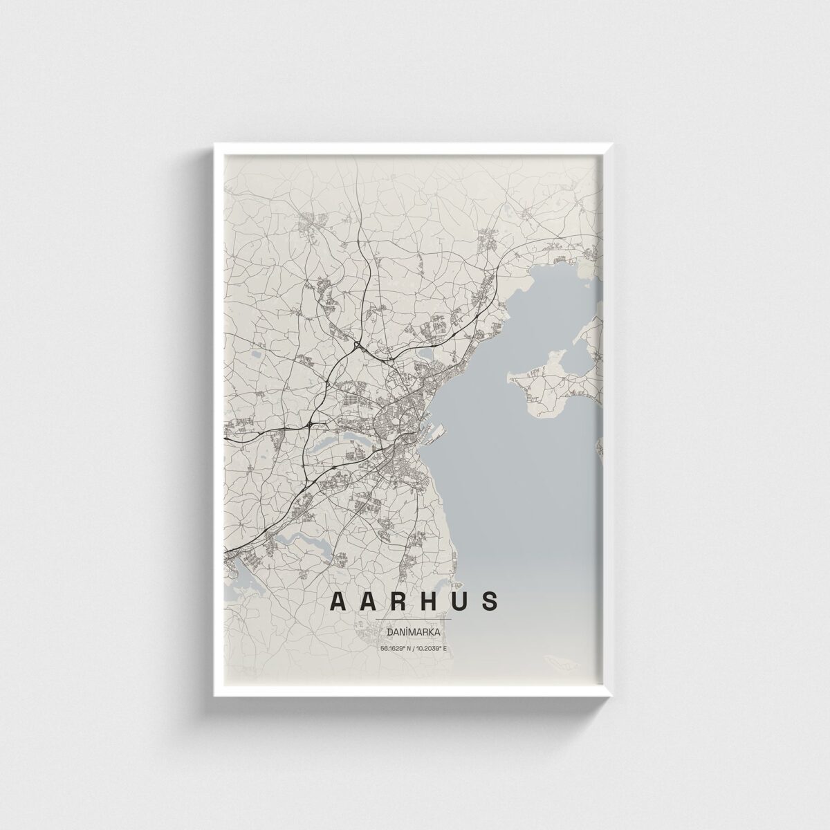 Aarhus, Danimarka şehir haritası posteri, beyaz çerçeveli tablo
