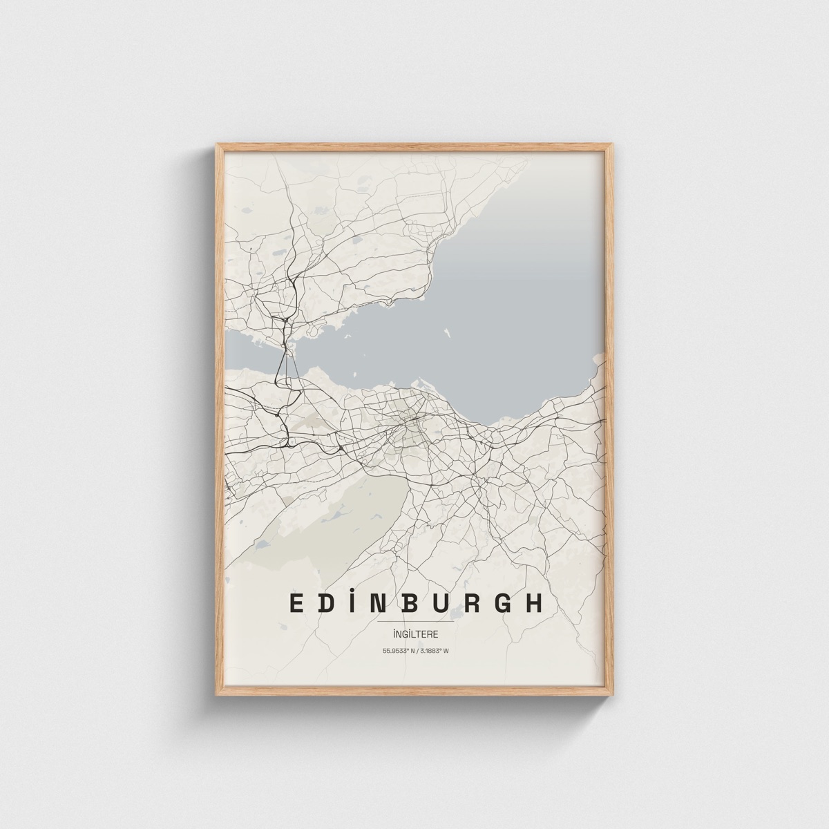 Edinburgh, İngiltere Şehir Haritası Posteri ve Tablosu, ahşap çerçeveli tablo