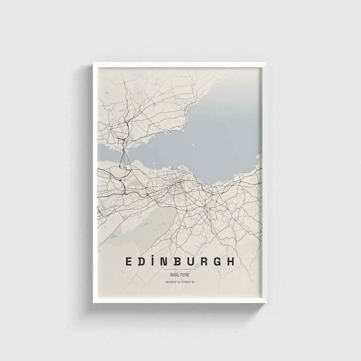 Edinburgh, İngiltere şehir haritası posteri, beyaz çerçeveli tablo
