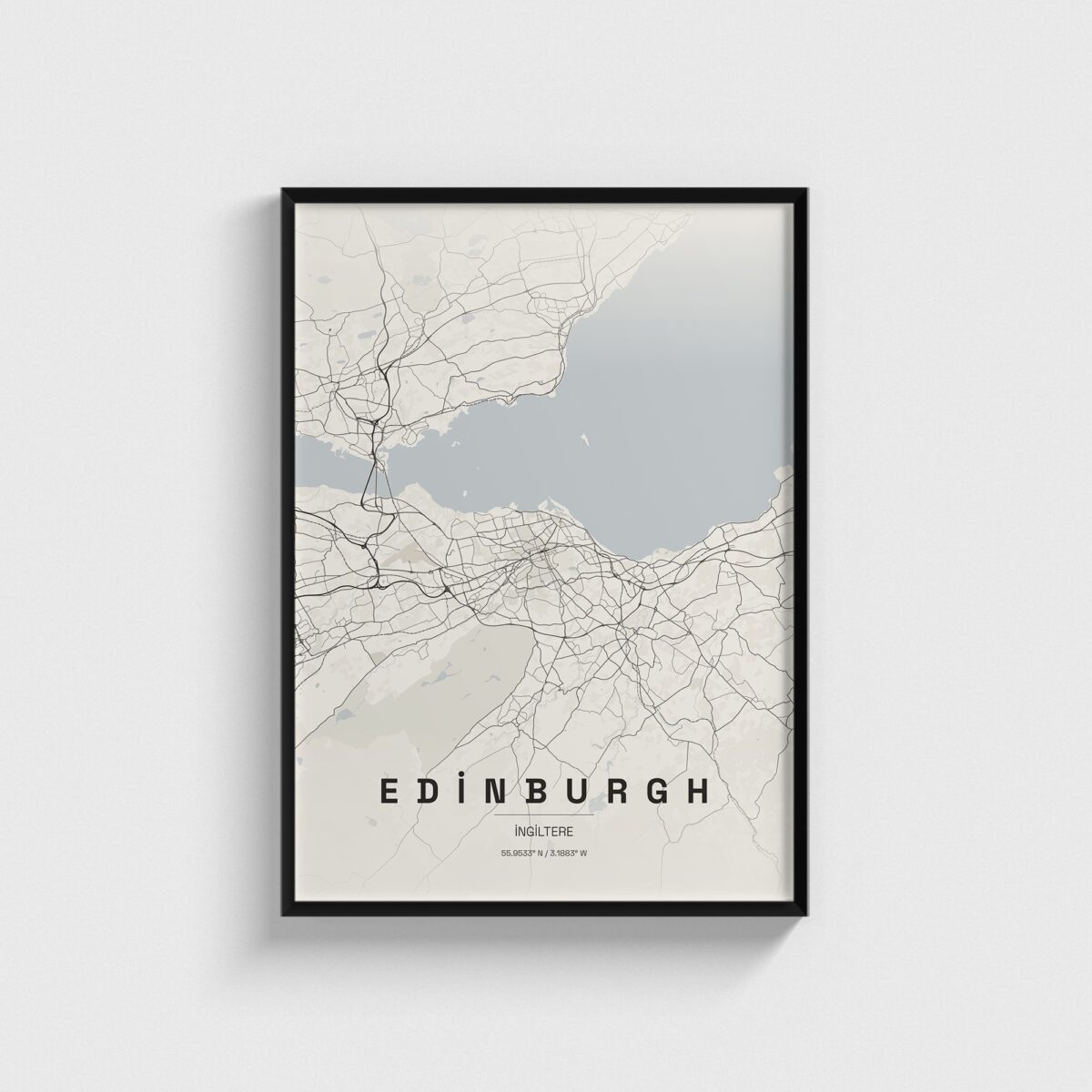 Edinburgh, İngiltere şehir haritası posteri, siyah çerçeveli tablo
