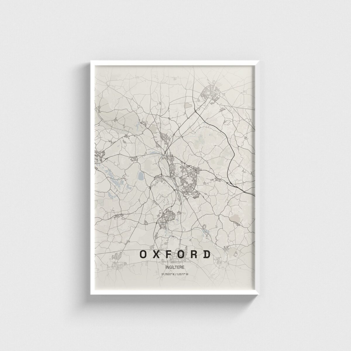 Oxford, İngiltere şehir haritası posteri, beyaz çerçeveli tablo