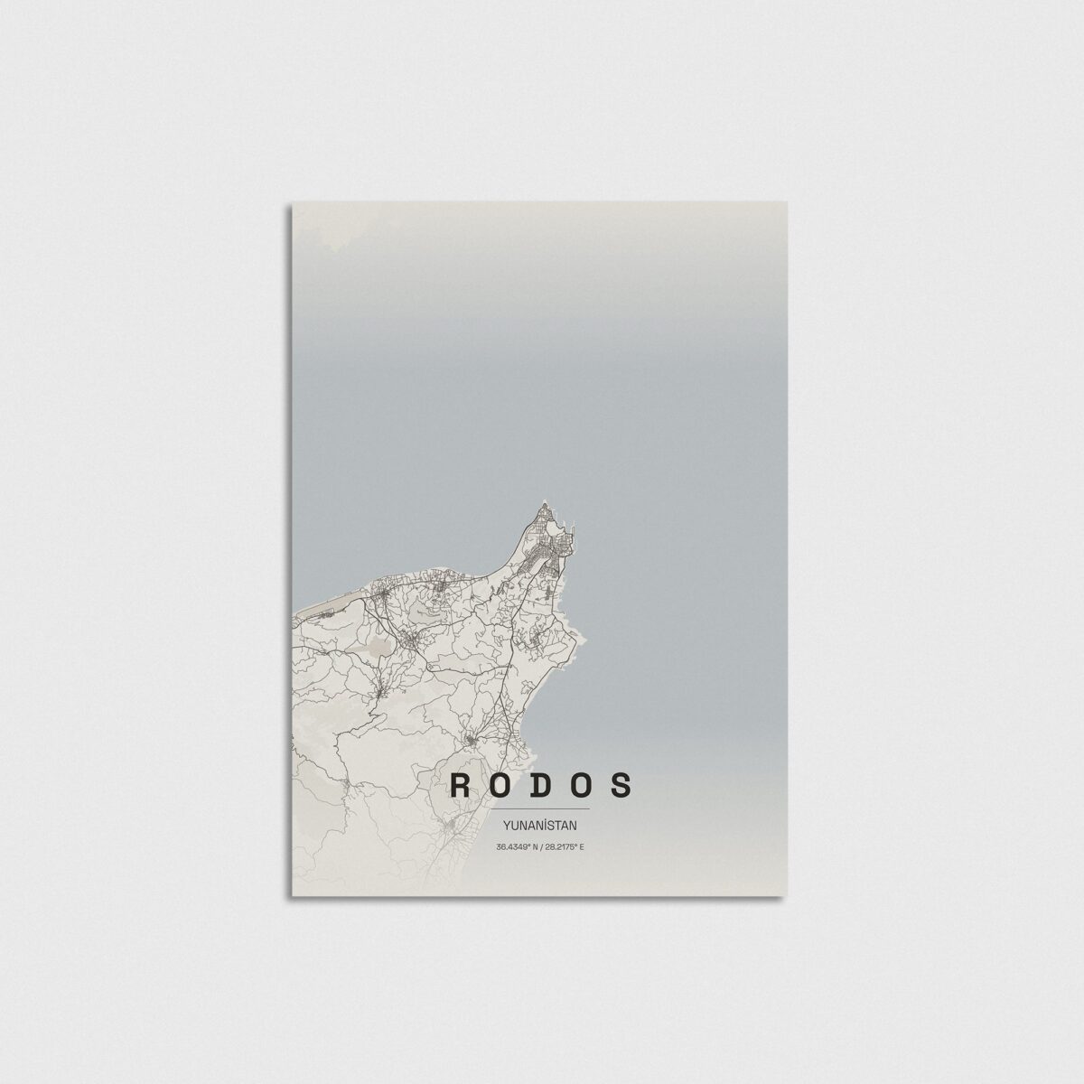 Rodos (Rhodes), Yunanistan şehir haritası posteri, çerçevesiz poster