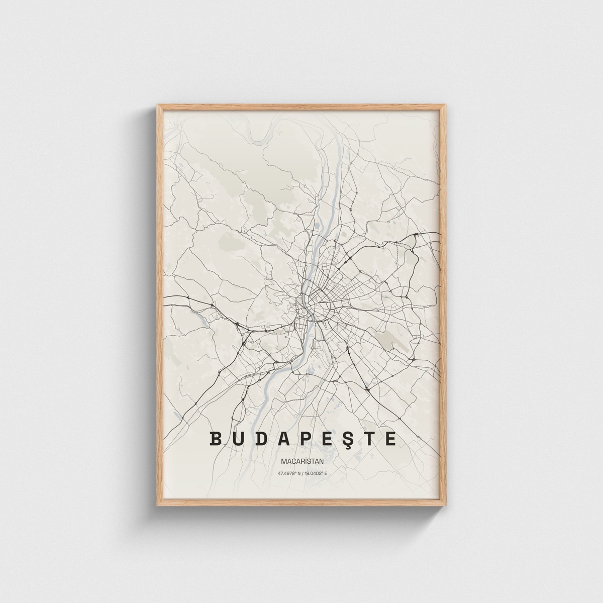 Budapeste, Macaristan Şehir Haritası Posteri ve Tablosu, ahşap çerçeveli tablo