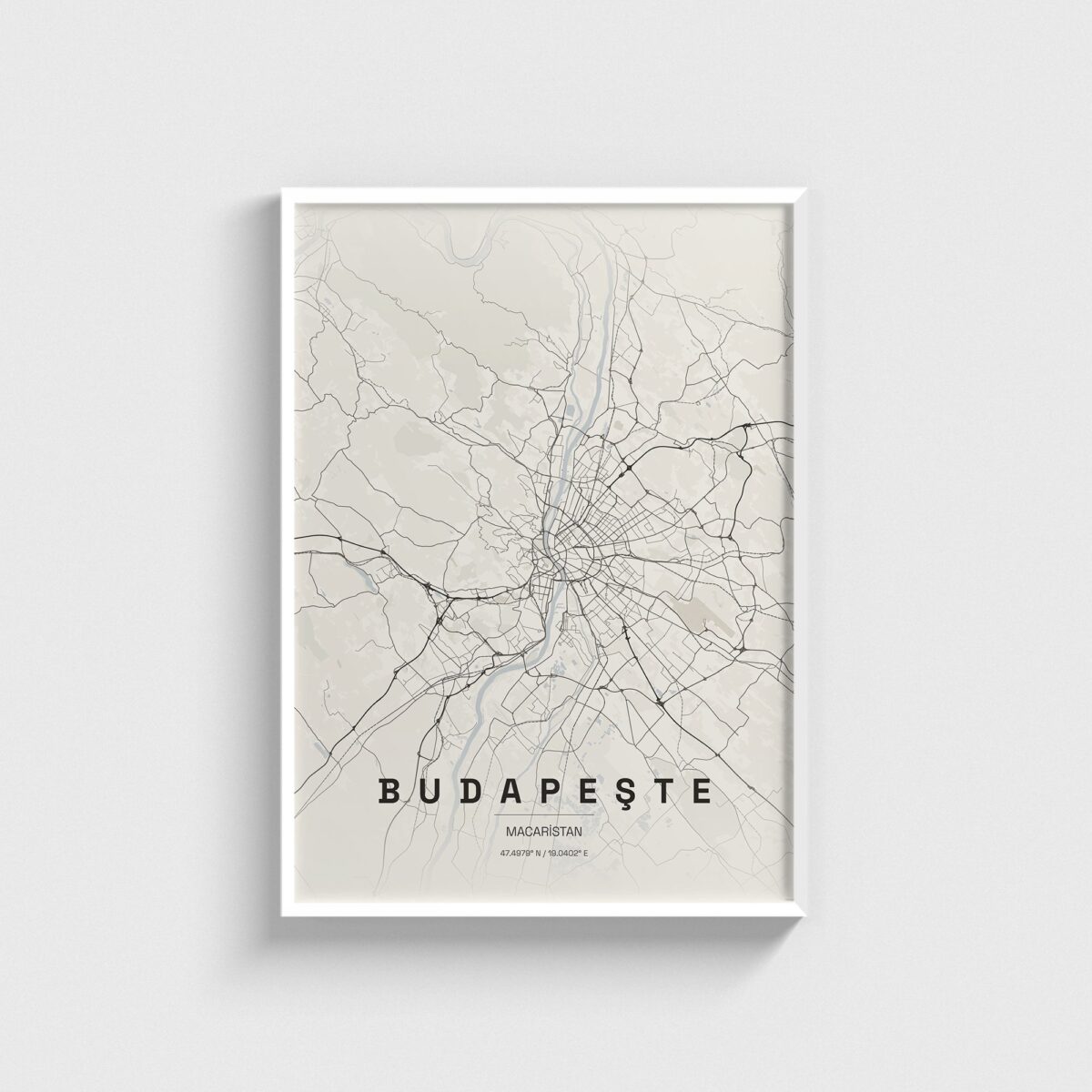 Budapeste, Macaristan şehir haritası posteri, beyaz çerçeveli tablo