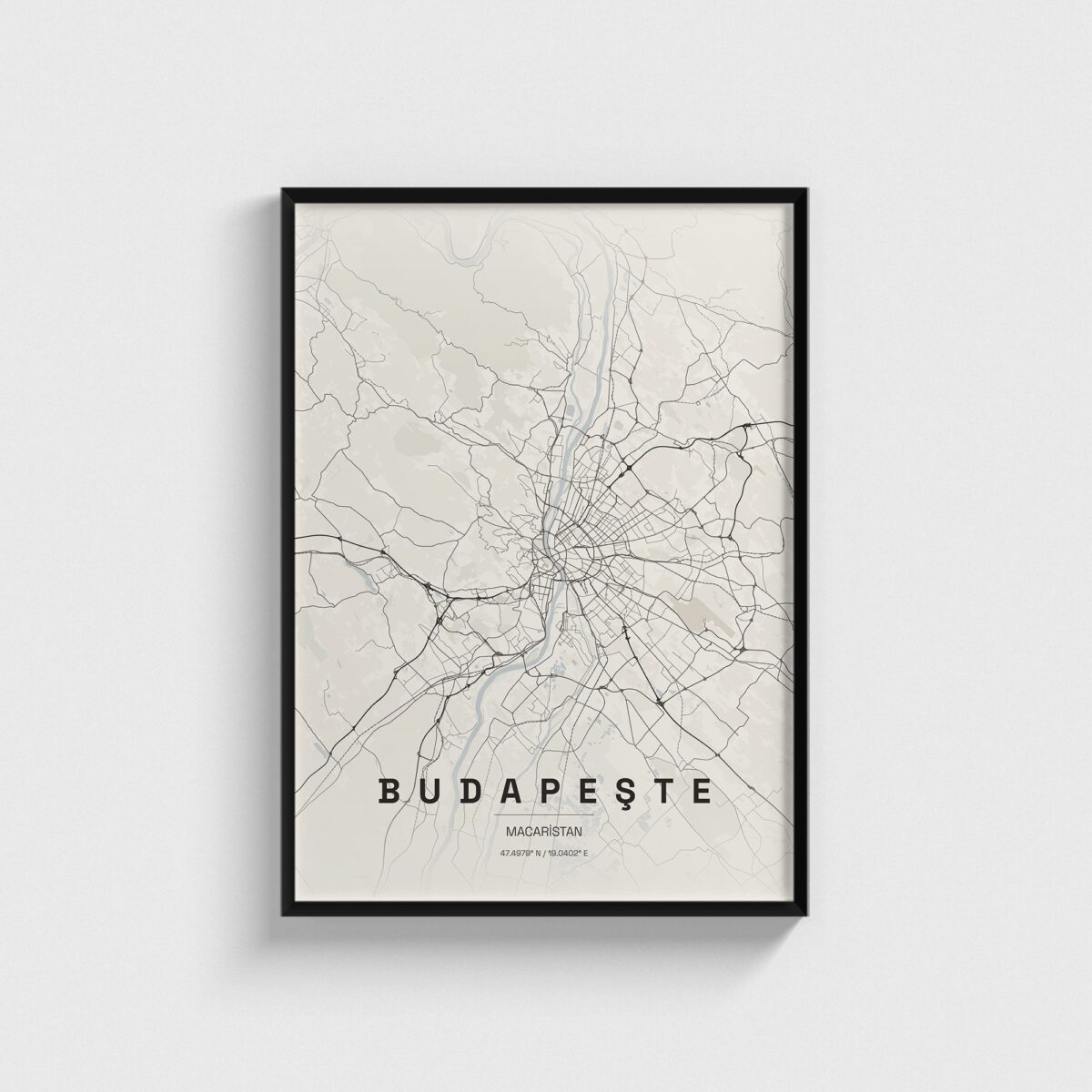 Budapeste, Macaristan şehir haritası posteri, siyah çerçeveli tablo