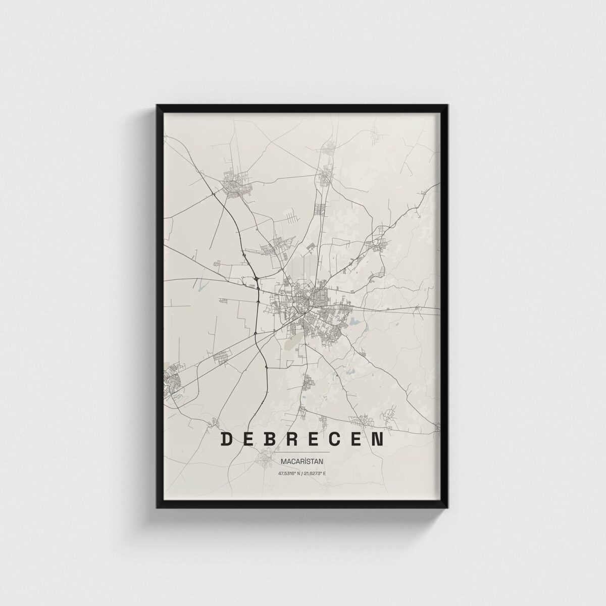 Debrecen, Macaristan şehir haritası posteri, siyah çerçeveli tablo