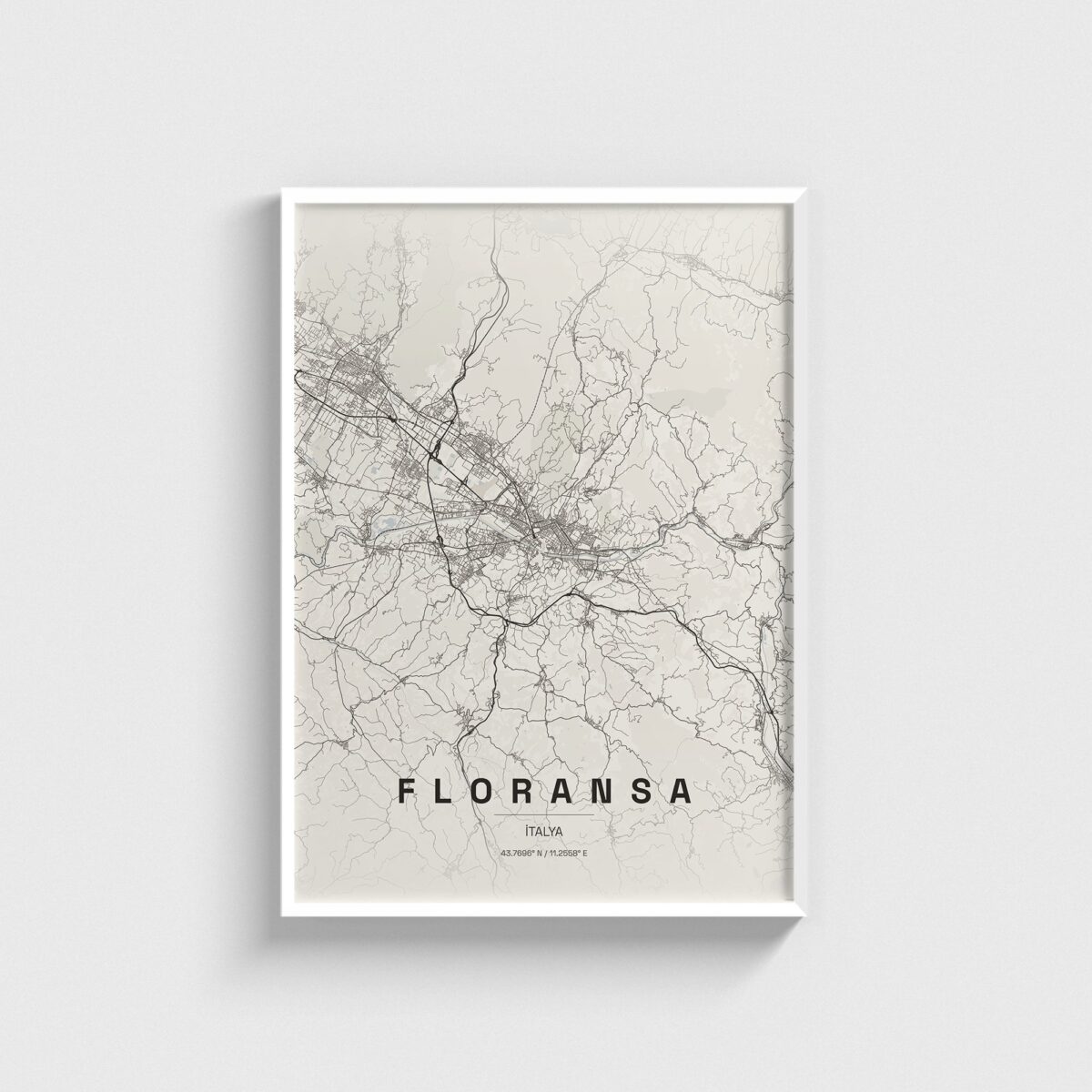 Floransa, İtalya şehir haritası posteri, beyaz çerçeveli tablo