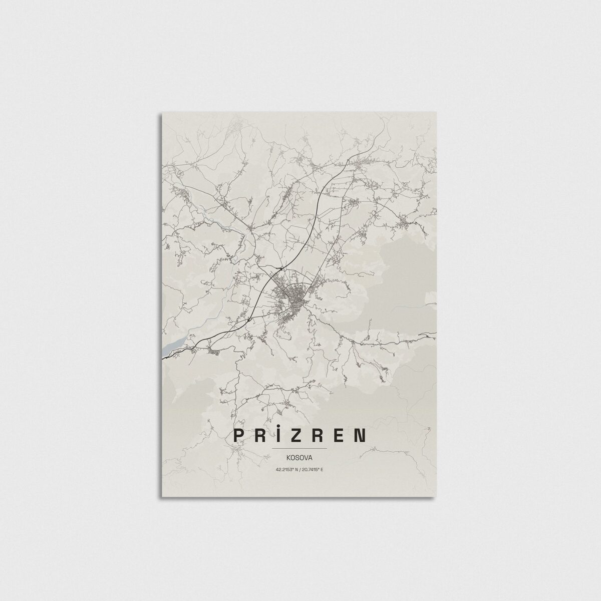 Prizren, Kosova şehir haritası posteri, çerçevesiz poster